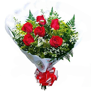 101 - Buquê com 6 rosas vermelhas naturais