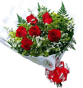 A1 - Buquê com 6 rosas vermelhas naturais