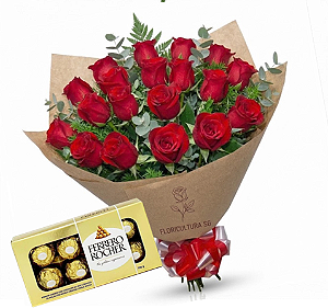 065 - Buquê com 18 rosas + chocolate