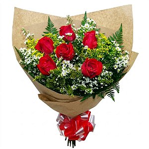 A35 - Buquê com 6 rosas vermelhas