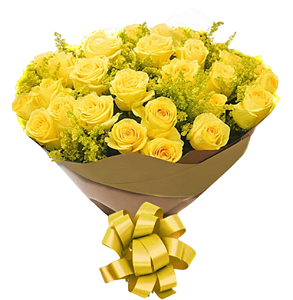 Buquê com 24 rosas amarelas na embalagem Kraft