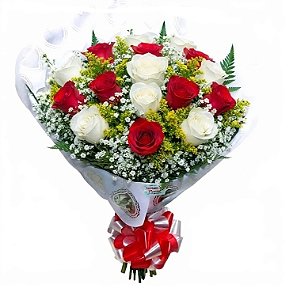 12 - Buquê com 12 rosas vermelha e branca