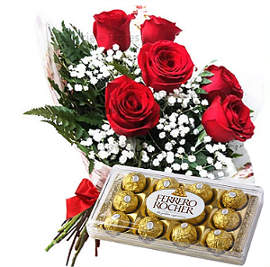 060 - Buquê 6 rosas + Chocolate