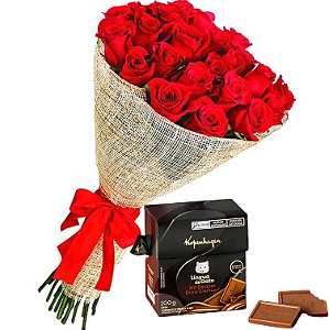063 - Buquê 30 rosas + Chocolate