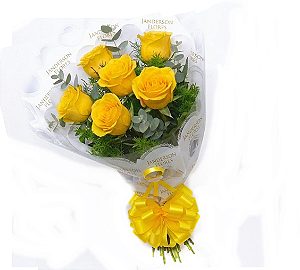 006 - Buquê com 6 rosas amarelas