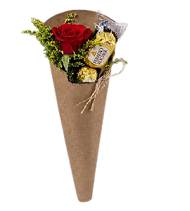 Botão de rosa vermelha com ferrero rocher 3 unidades no kraft