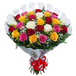 JF051 - Buquê com 24 rosas coloridas