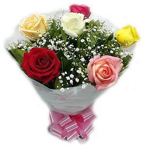 1040 - Buquê com 6 rosas coloridas