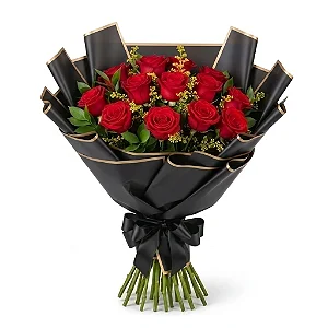 A50 - Buquê Black com 12 rosas vermelhas