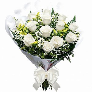 JF015 - Buquê com 12 rosas brancas