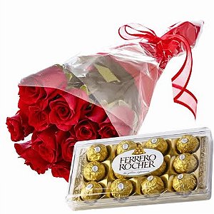 A186 - Buquê de Rosas Vermelhas e Chocolate Ferrero Rocher