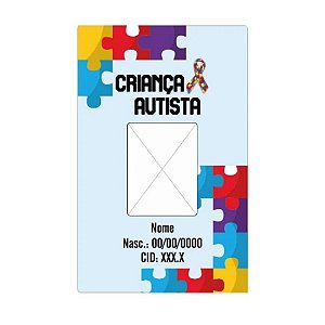 Cartão em PVC Autismo personalizado + Cordão em cetim 1 lado