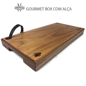 Tabua de Carne Personalizada Gourmet Box com Alça em Couro 40x20
