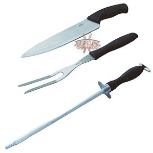 Kit churrasco faca, garfo e chaira personalizado Inoxidável 8''