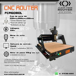 Fresadora CNC Router FCR6080L (600mmx800mmx200mm) 1 cv