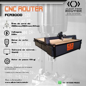 Fresadora CNC Router FCR3000 (1900mmx2900mmx150mm) 3 cvs