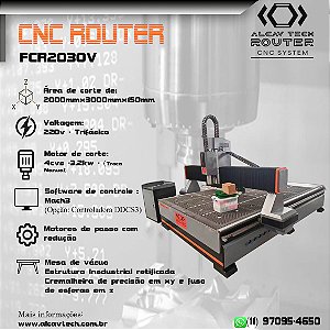 CNC ROUTER FCR2030V (2000mmx3000mmx200mm) Mesa Vácuo 4cvs