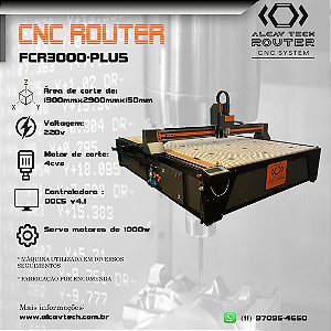 Fresadora CNC Router FCR3000 - PLUS (1900mmx2900mmx150mm) 4 cvs