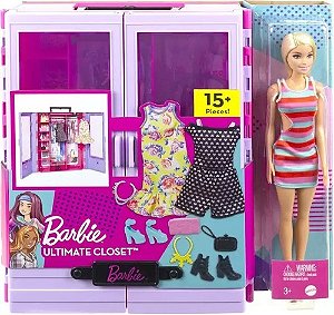 Boneca Barbie Closet Guarda Roupa De Luxo Roxo Com Boneca