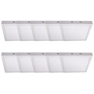 KIT 10 Luminária Plafon LED 36W 40x40 Quadrado Sobrepor Branco Frio 6000k