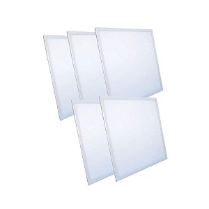 KIT 5 Luminária Plafon LED 48W 62x62 Quadrado Embutir Branco Frio 6000k-6500k