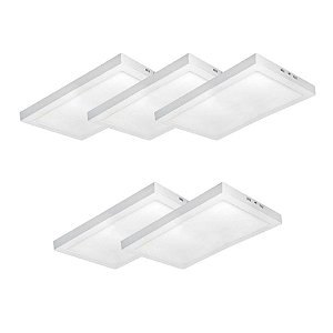 KIT 5 Luminária Plafon LED 36W 30x60 Retangular Sobrepor Branco Frio 6000k