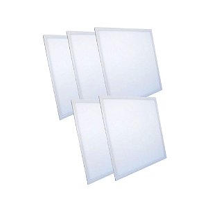 KIT 5 Luminária Plafon LED 48W 62x62 Quadrado Embutir Branco Neutro 4000k