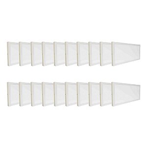 Kit 20 Luminária Plafon LED 36W 30x60 Retangular Sobrepor Branco Quente 3000k