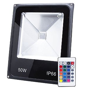 Refletor Holofote LED 50W IP66 A prova D'Água RGB Multicolorido Com Controle Remoto