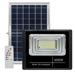 Refletor Painel Solar 400W LED Bateria Litio Recarregável Com Controle Branco Frio IP67