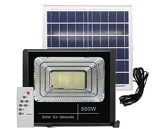 Refletor Painel Solar 500W LED Bateria Litio Recarregável Com Controle Branco Frio IP67