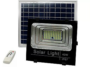 Refletor Painel Solar 50W LED Bateria Recarregável Lítio Com Controle Branco Frio IP67