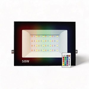 KIT 10 Refletor Holofote LED 50W SMD IP65/IP66 A prova D'Água RGB Multicolorido Com Controle