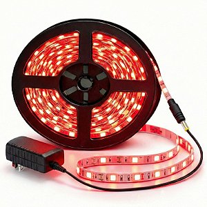Fita LED 5 Metros 12v 3528 60 LEDs Vermelho IP20 + Fonte