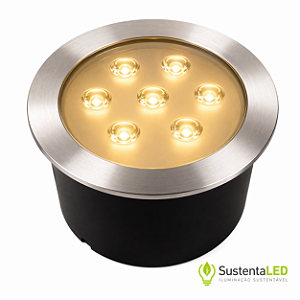 Spot Balizador LED 7W Embutir Para Chão Jardim, Piso e Escada Branco Quente IP67 A Prova D'Agua