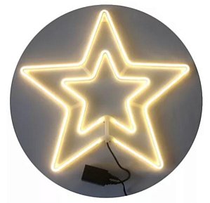 Painel Neon Led Estrela Grande Decoração Enfeite Natal 60cm 110v Branco Quente