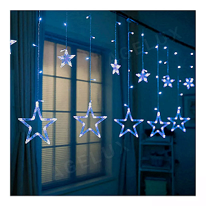 Cascata LED Estrela 8 Funções 2,5 Metros 110v Azul