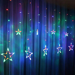 Cascata LED Estrela Natal 8 Funções 2,5m 220v Colorida