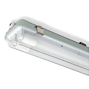 Luminária Hermética Tubular LED Sobrepor Cinza IP66 Para 1 ou 2 Tubular 120cm