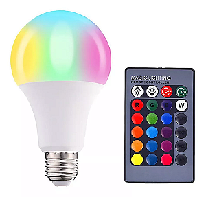 Lâmpada 10W LED RGB Bulbo Com Controle A70