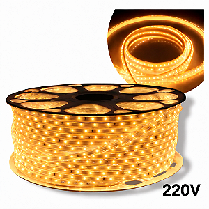 Fita Mangueira LED 100 Metros 3528 120 LEDs 220v Branco Quente 3000k