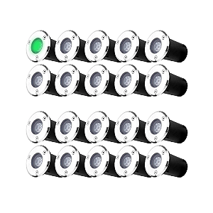Kit 20 Spot Balizador LED 1W Embutir Para Chão Jardim e Piso Verde IP67 A Prova D'Agua
