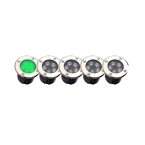 Kit 5 Spot Balizador LED 5W Embutir Para Chão Jardim e Piso Verde IP67 A Prova D'Agua