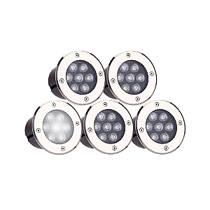Kit 5 Spot Balizador LED 7W Embutir Para Chão Jardim e Piso Branco Frio IP67 A Prova D'Agua