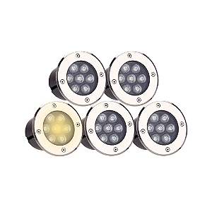 Kit 5 Spot Balizador LED 7W Embutir Para Chão Jardim e Piso Branco Quente IP67 A Prova D'Agua