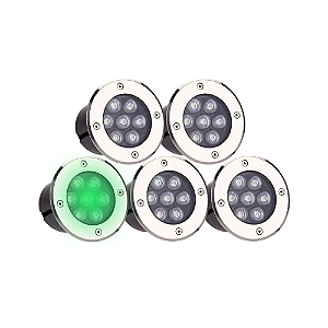 Kit 5 Spot Balizador LED 7W Embutir Para Chão Jardim e Piso Verde IP67 A Prova D'Agua