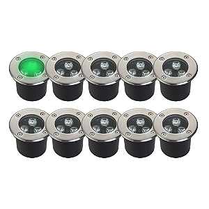 Kit 10 Spot Balizador LED 3W Embutir Para Chão Jardim e Piso Verde IP67 A Prova D'Agua