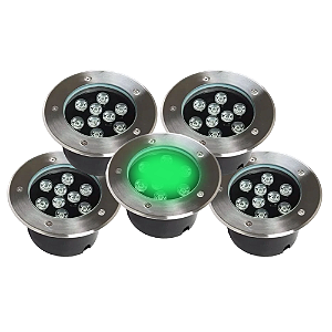 Kit 5 Spot Balizador LED 9W Embutir Para Chão Jardim e Piso Verde IP67 A Prova D'Agua