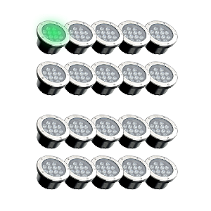 Kit 20 Spot Balizador LED 12W Embutir Para Chão Jardim e Piso Verde IP67 A Prova D'Agua
