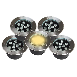 Kit 5 Spot Balizador LED 9W Embutir Para Chão Jardim e Piso Branco Quente IP67 A Prova D'Agua